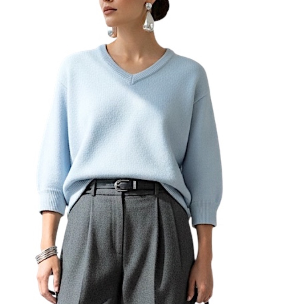 Royal Mer France light blue knit v neck quiet luxury old money sweater